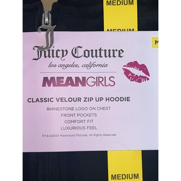 Juicy Couture Mean Girls Classic Velour Zip Up Hoodie Women’s M Black - Picture 2 of 4